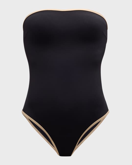 Toteme Stripe Edge Strapless One-Piece Swimsuit | Neiman Marcus