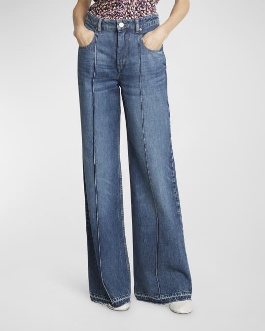Noldy Mid-Rise Pintuck Wide-Leg Released-Hem Jeans