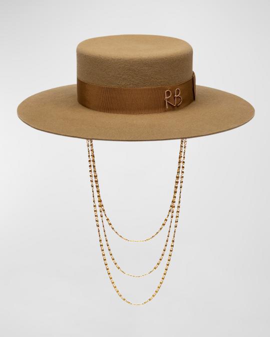 Felt Embellished Boater Hat Logo-Embellished Wide-Brimmed Canotier Hat • Ruslan  main image 3