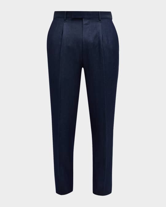 ZEGNA Men's Pleated Wool-Linen Pants | Neiman Marcus