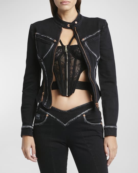 ジャケット・アウター VERSACE JEANS COUTURE Black Denim Jacket Versace Jeans Couture Black Chromo Couture Denim Jacket Versace
