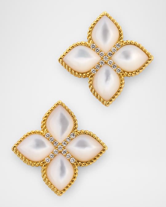 18K Yellow Gold Diamond and Mother-of-Pearl Venetian Princess Earrings, Large