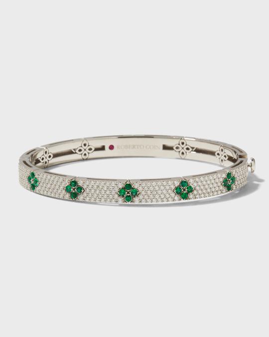 Roberto Coin 18K White Gold Love in Verona Diamond and Emerald Bangle ...