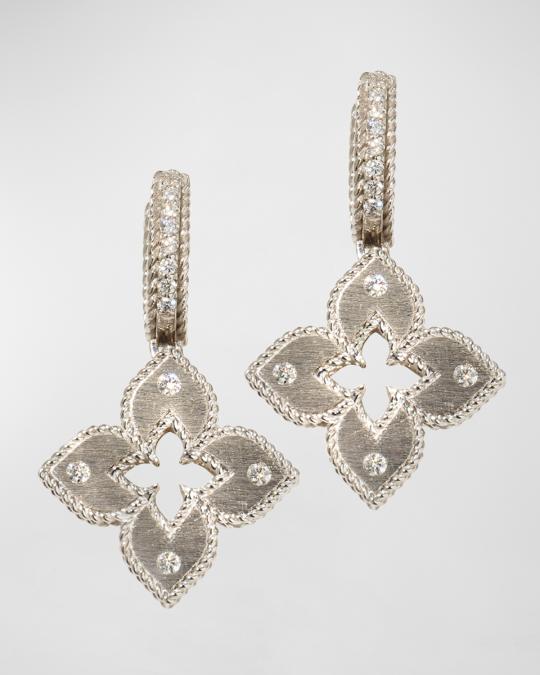 18K WG VENETIAN PRINCESS DIAMOND OUTLINE SMALL FLOWER DROP EARRINGS main image 1