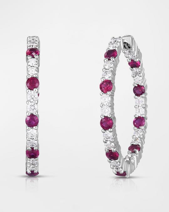Roberto Coin 18K White Gold Ruby and Diamond Hoop Earrings, 35mm ...