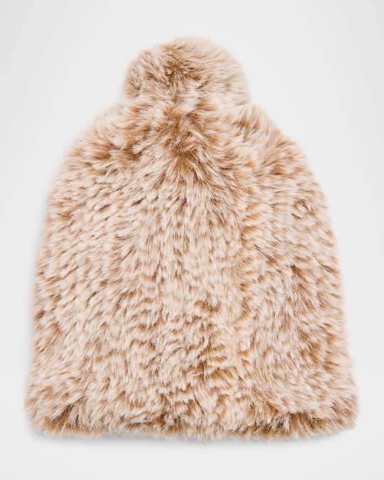 Faux Rex Rabbit Fur Beanie With Pom 