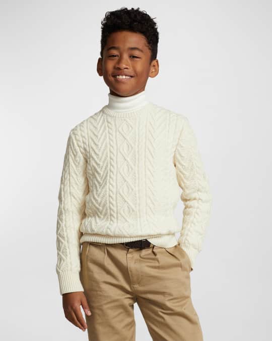 Boy s Aran Knit Wool Sweater Size S XL