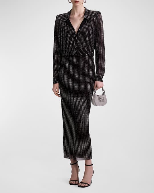 knee length dresses for ladies Blue Rhinestone Mesh Midi Dress – self-portrait-US main image 1
