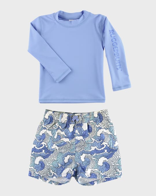 Boy's Periwinkle Rashguard and Ocean Swim Trunk Set, Size 3M-8