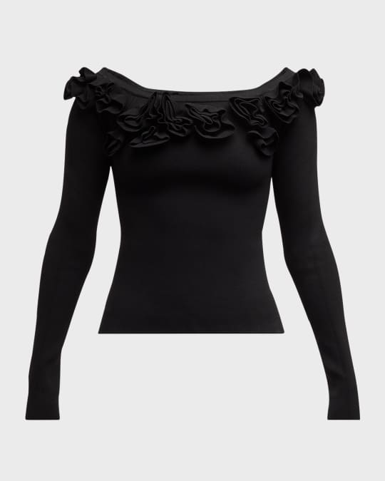 Off-Shoulder Top with Floral Detail 