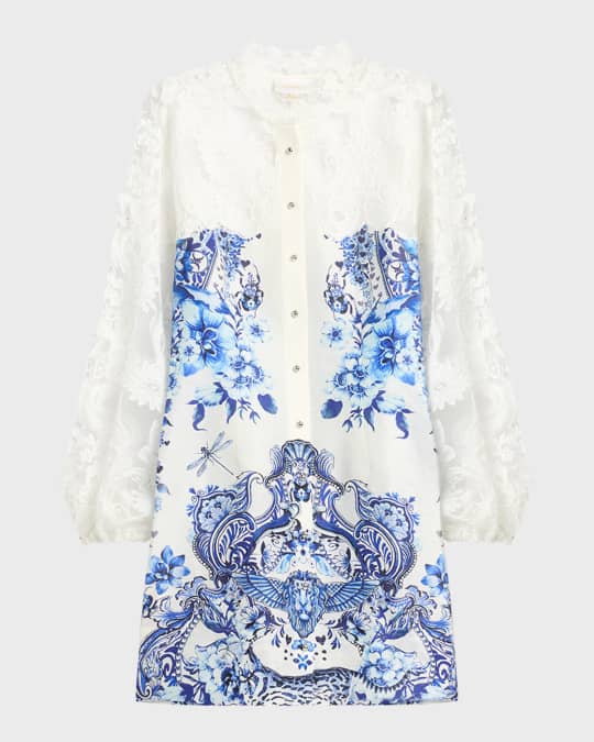 V neck lace ruffle butterfly pattern cami mini dress
