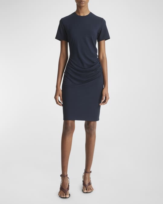 Vince Short-Sleeve Ruched Mini Dress | Neiman Marcus