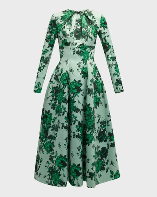 green emerald velvet dress Pinah Dress In Green Graphic Rose Jacquard
