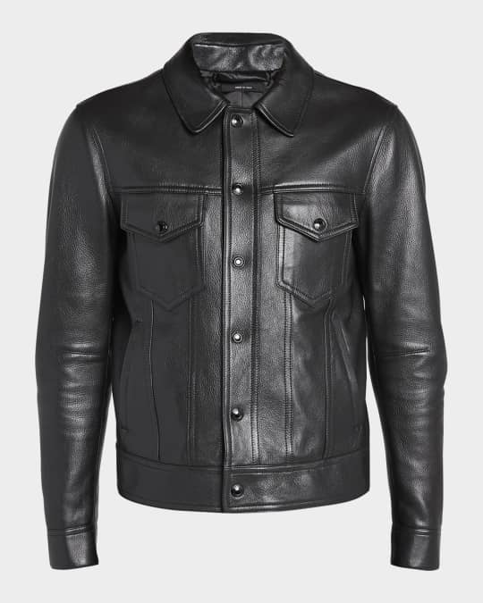 アウターその他 TOM FORD JACKET (GI3005FAX1340) TOM FORD Men's Grained Leather Blouson Jacket | Neiman Marcus