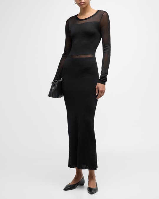 Plisse Knit Semi Sheer Evening Dress