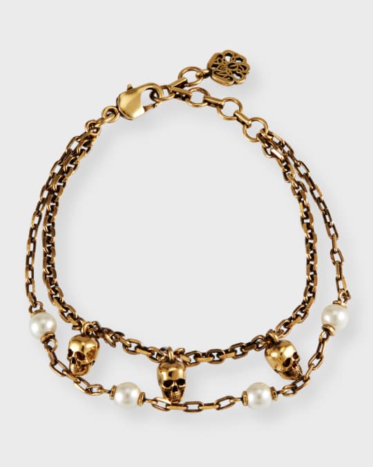 【Alexander McQueen】SKL & PEARL BRACELET◆836792J16PA Women's Skull and Pearl Friendship Bracelet in Cream