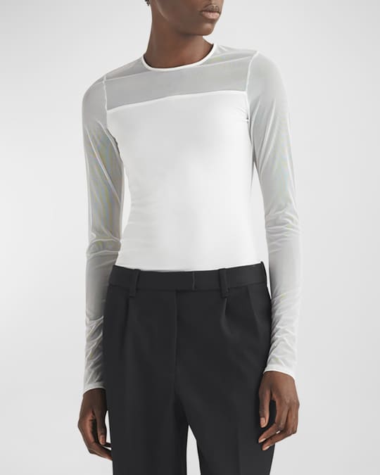 Rag Bone Luca Long Sleeve Mixed Media Top Neiman Marcus