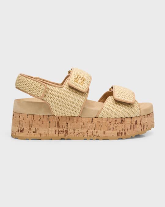 Miu Miu Raffia Dual-Grip Slingback Platform Sandals | Neiman