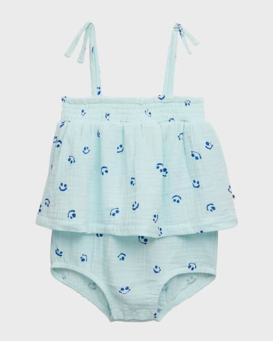 Girl's Smiley Flora Tiered Romper, Size 6M-2T