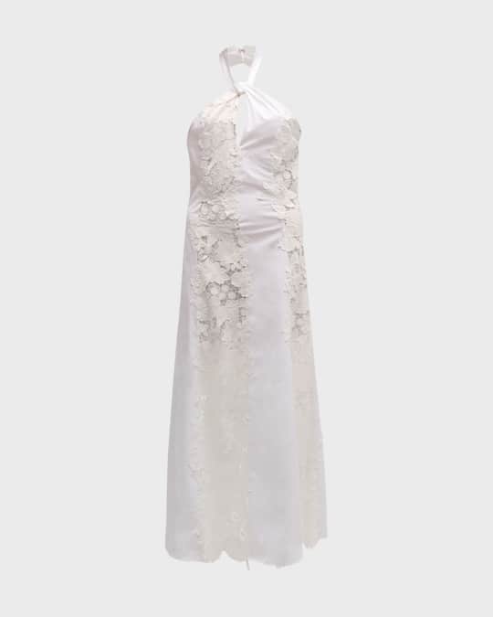 Oscar de la Renta Botanical Guipure Paneled Poplin Halter Maxi Dress |  Neiman Marcus