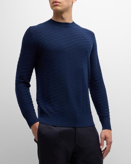Emporio Armani ネイビー セーター Emporio Armani Men's Wool Geometric Knit Crewneck Sweater | Neiman