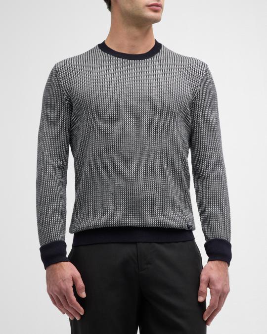 Men's Wool Knit Sweater - Textured Long Sleeve Crew Neck for Casual Wear