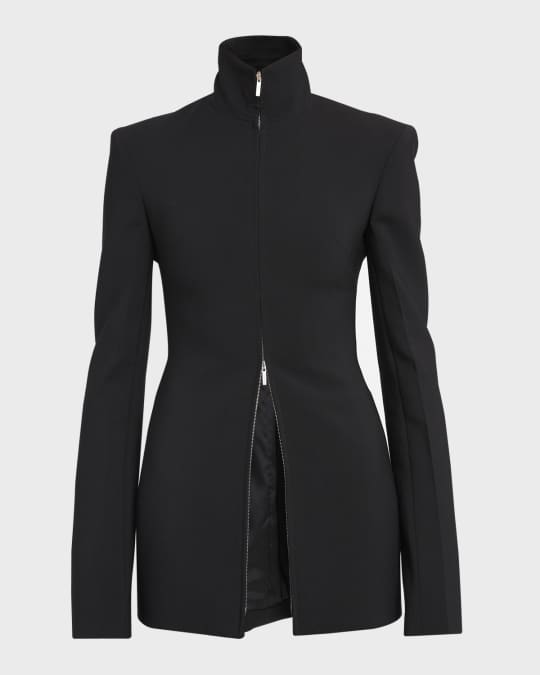 Stretch Wool Double Zip Blazer Jacket