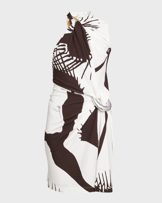Ferragamo Venus-Print Gathered-Rings Sleeveless Jersey Mini Wrap Dress |  Neiman Marcus