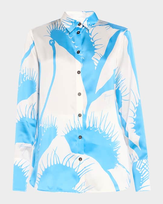 Venus-Print Silk Button-Down Shirt