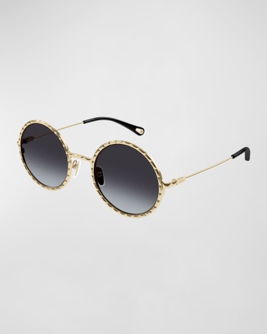Textured Metal Round Sunglasses 