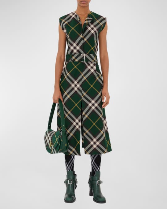 Burberry Belted Check Midi Dress Neiman Marcus