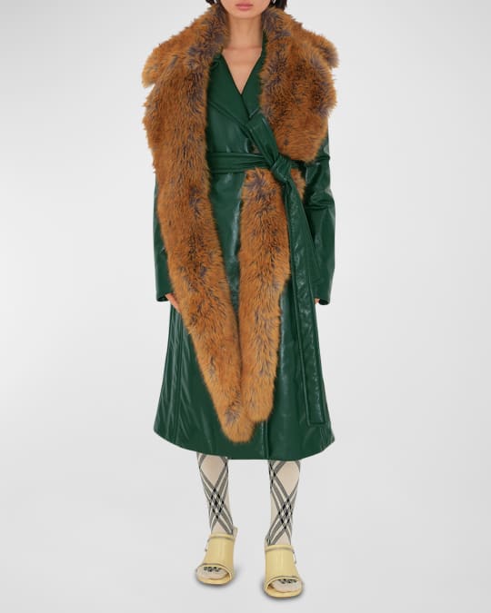 Burberry Belted Leather Trench Coat with Faux Fur Scarf Neiman Marcus