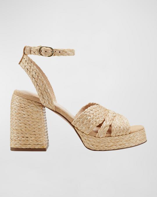 Marc Fisher LTD Raffia Ankle-Strap Platform Sandals | Neiman Marcus