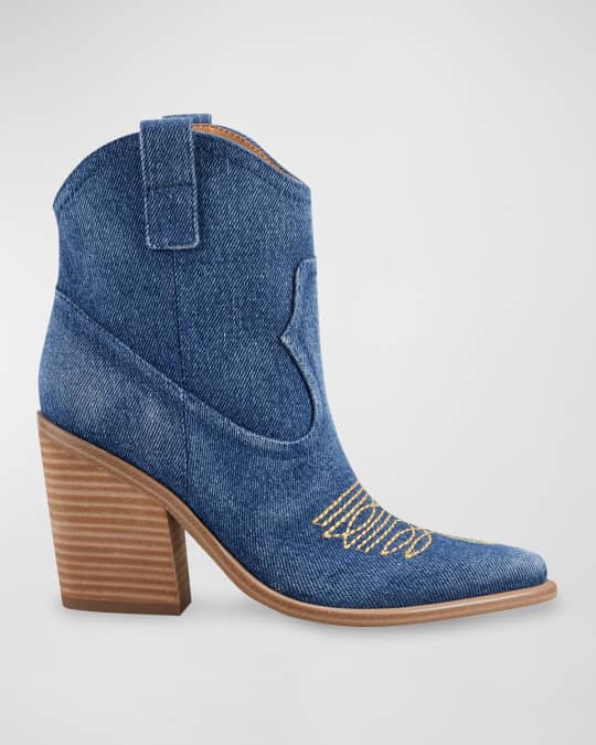 Marc Fisher LTD Leather Western Ankle Booties Neiman Marcus