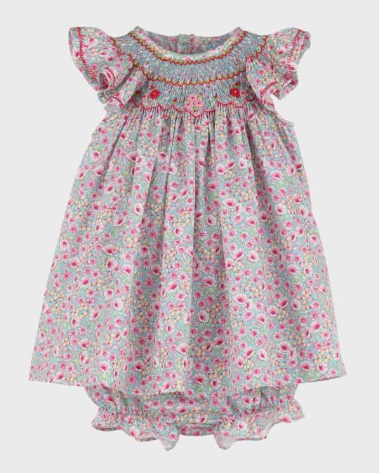 Luli & Me Girl's Pinkblush Smocked Bishop Dress, Size 6M-18M | Neiman Marcus