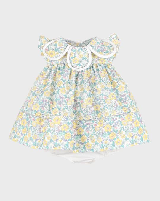 Girl's Floral Petal Printed Cotton Dress, Size 3M-24M