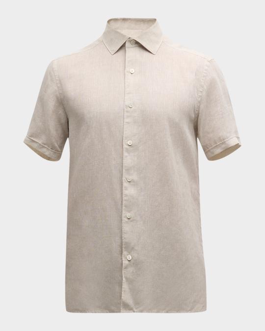 Sedyrak Men's Regular Fit Linen Cotton Short Sleeve Shirt - Casual Button Down With Pocket - View #8