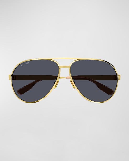 Gold Aviator Sunglasses with Black Lenses - Luxury Double Bridge Style Gold Double Bridge Aviator Sunglasses | Black, Timeless  main image 3