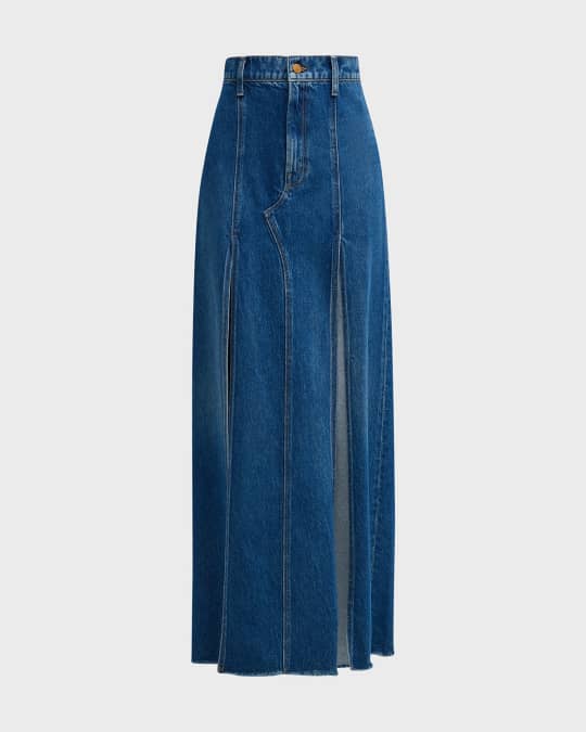 MOTHER The Lickity Split Fray Denim Maxi Skirt | Neiman Marcus