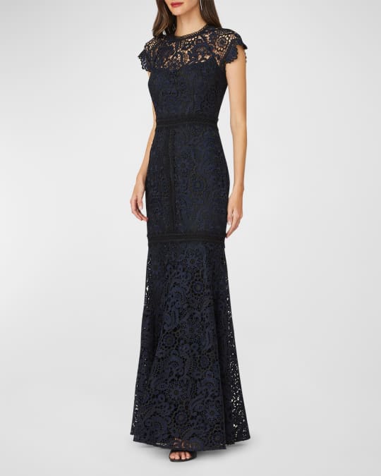 Shoshanna Carlotta Cap-Sleeve Floral Lace Gown Neiman Marcus