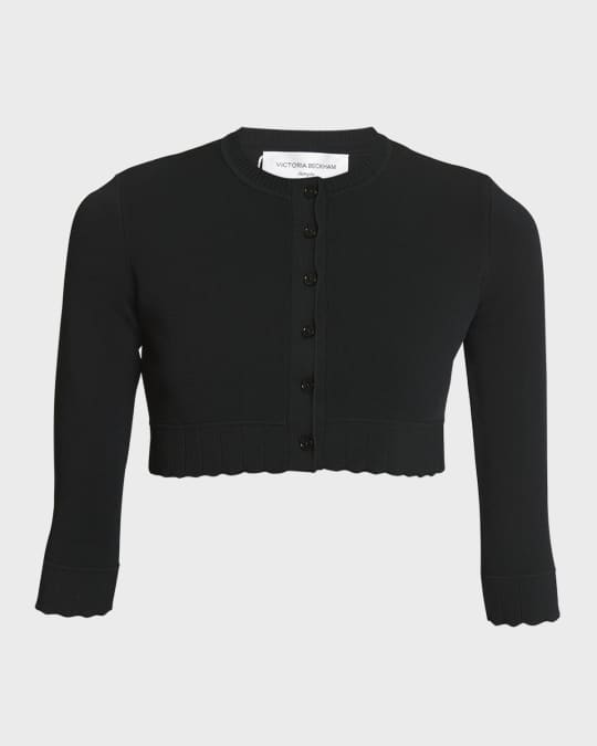 Victoria Beckham 3/4-Sleeve Scalloped Crop Cardigan | Neiman Marcus