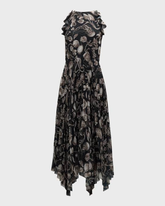 Jason Wu Collection Marine Print Pleated Chiffon Midi Dress | Neiman Marcus