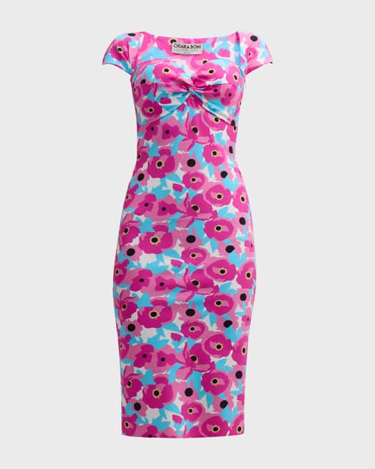 Chiara Boni La Petite Robe Battiata Floral Print Twist Front Midi Dress Neiman Marcus
