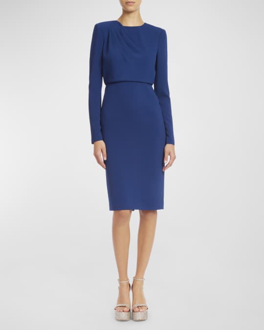Badgley Mischka Collection Draped Long Sleeve Bodycon Midi Dress Neiman Marcus