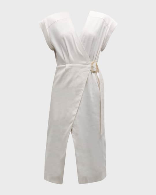 Veronica Beard Octavia Short-Sleeve Linen Wrap Dress | Neiman Marcus