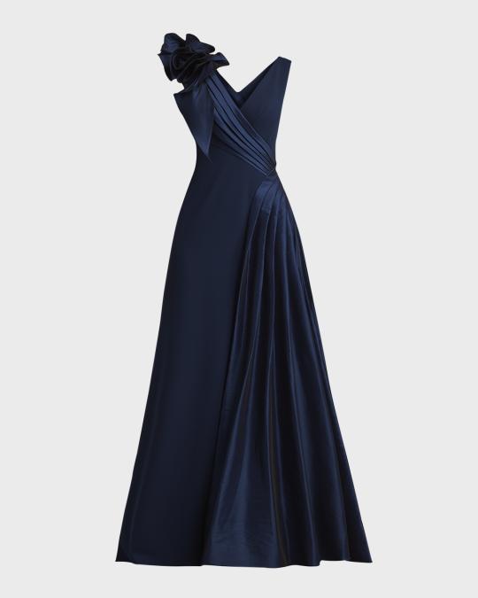 Tadashi Shoji Sleeveless Draped Ruffle Crepe Gown | Neiman Marcus