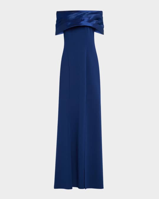 Tadashi Shoji Off-Shoulder A-Line Crepe & Taffeta Gown | Neiman Marcus