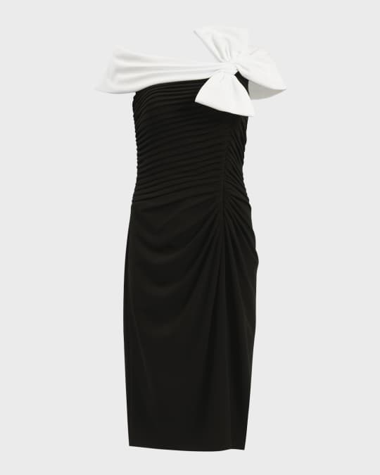 Tadashi Shoji Off-Shoulder Pleated Bow-Front Midi Dress
