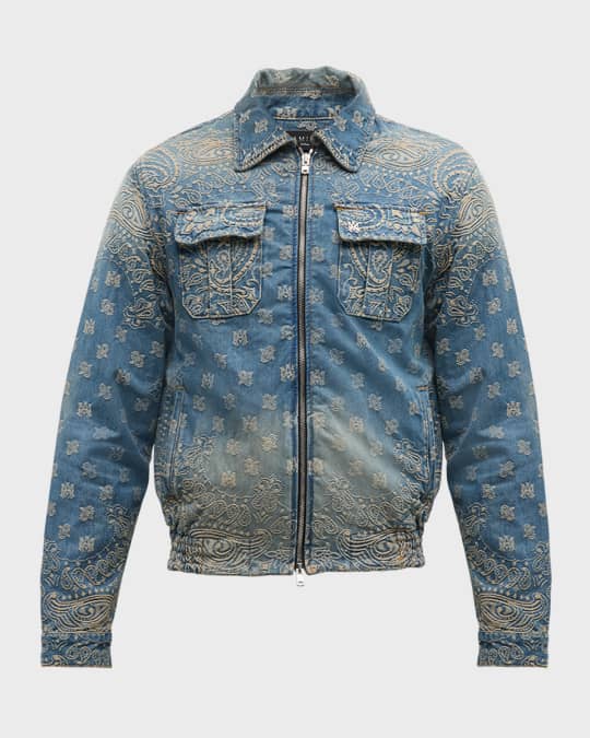Amiri Men's Bandana Jacquard Denim Jacket | Neiman Marcus Amiri Men's Bandana Jacquard Denim Jacket | Neiman Marcus