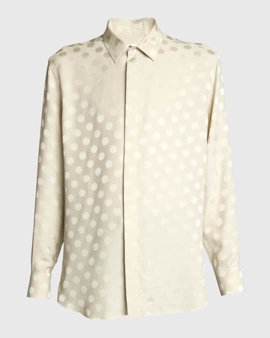 Saint Laurent Men's Polka Dot Jacquard Dress Shirt | Neiman Marcus